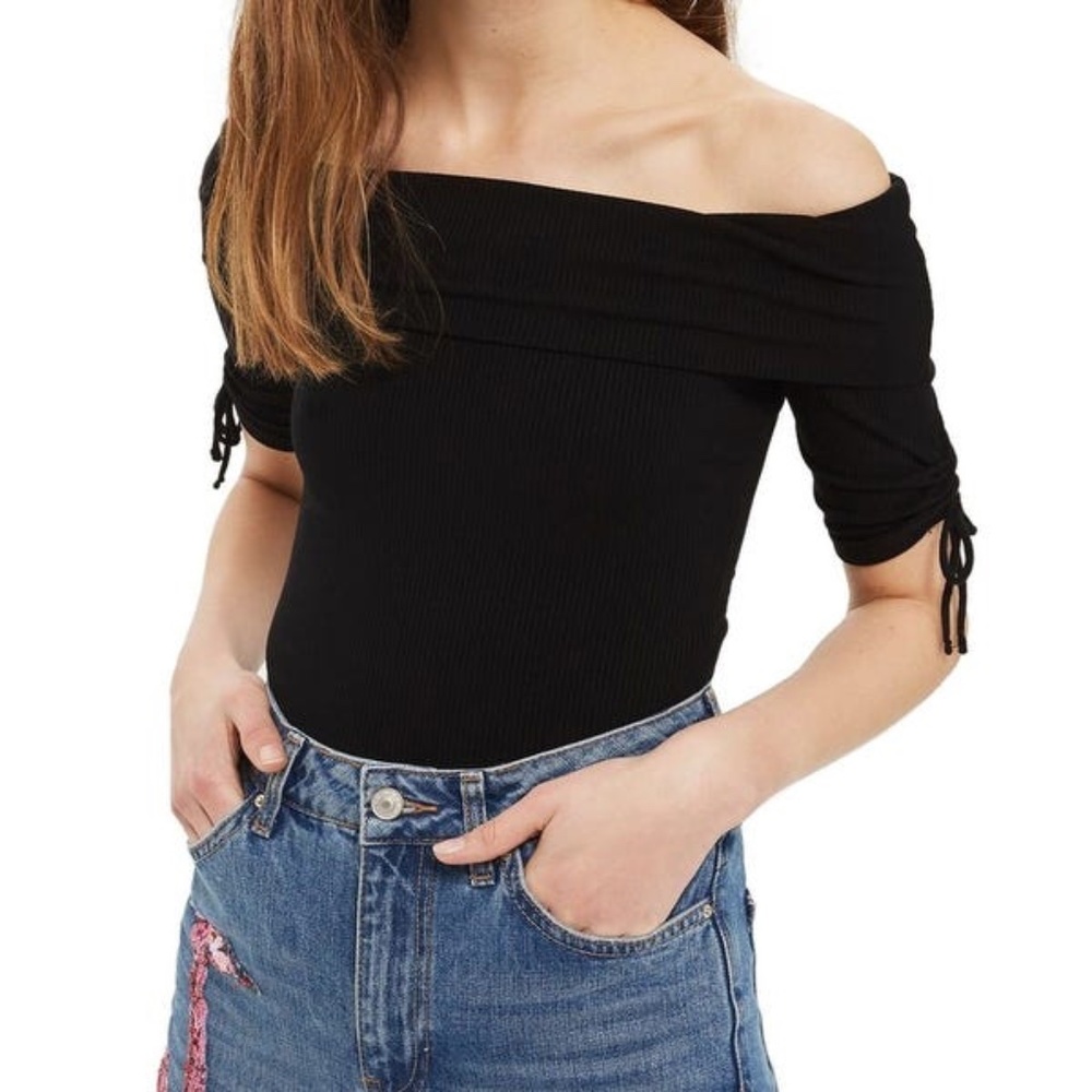 Topshop Ribbed Off The Shoulder Bodysuit